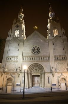 Saint Peter and Paul White Catholic Church at Night San Francisco California