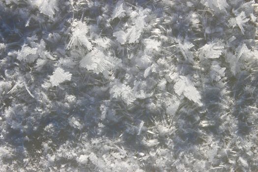 Background of snowflakes on the ice. Beautiful pattern.