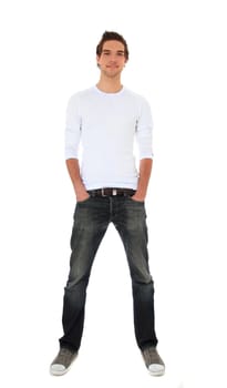 Full length shot of an attractive young man. All on white background.