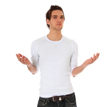 Clueless young man. All on white background.