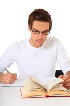 Attractive student. All on white background.