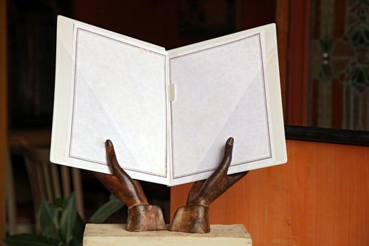 Italian Style Blank Menu with Holder in Hand shape 