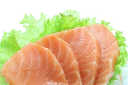Fresh salmon salad on white background