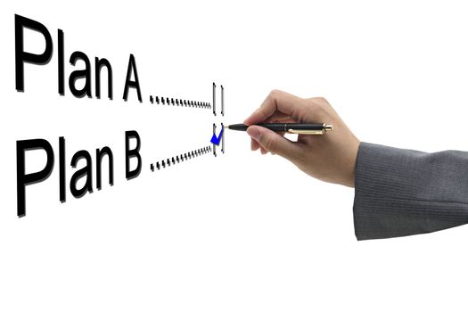 asian Businessman hand choosing plan B option