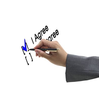 asian Businessman hand choosing I Agree option