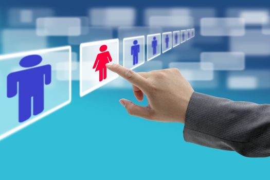 hand push woman workforce for reruitment concept