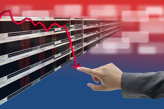 hand push on decrease graph of Stock market