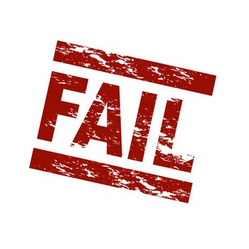 Stylized red stamp showing the term fail. All on white background.