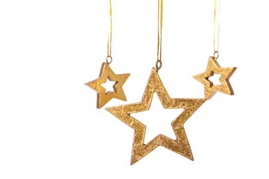 Three decorative golden stars. Isolated on white background.