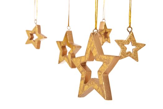 Several decorative hanging stars. Isolated on white background.