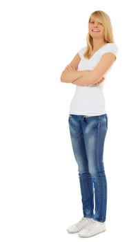 Attractive young woman. All on white background.