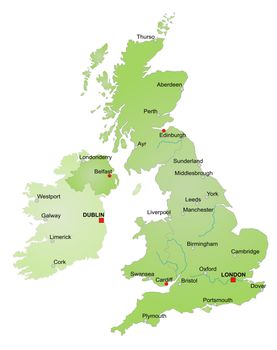 Map of United Kingdom and Ireland. Isolated on white background.