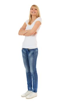 Attractive young woman. All on white background.