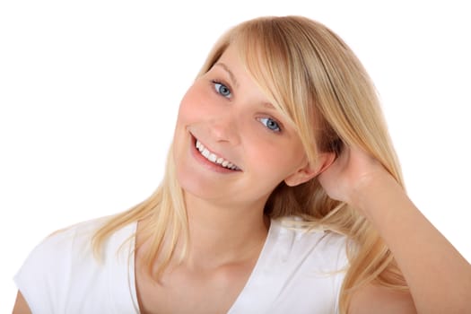 Attractive young woman. All on white background.