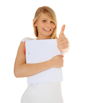 Attractive teenage student. All on white background.