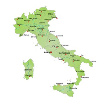 Map of Italy with different metropolises.