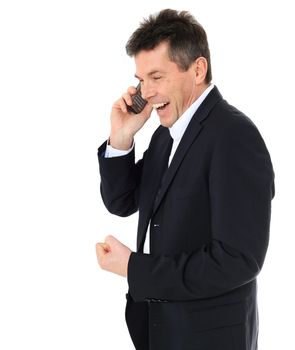 Attractive middle-aged man making a phone call. All on white background.