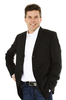 Attractive middle-aged man. All on white background.