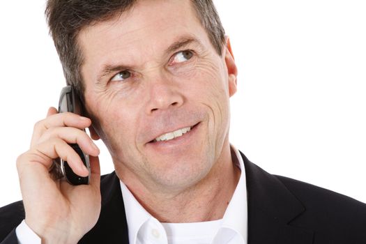 Attractive middle-aged man making a phone call. All on white background.