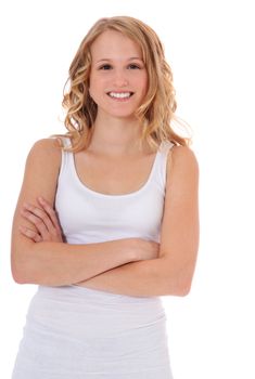 Attractive teenage girl. All on white background.