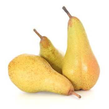 Ripe pears on white background.