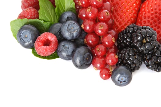 Various fresh berries on white background.