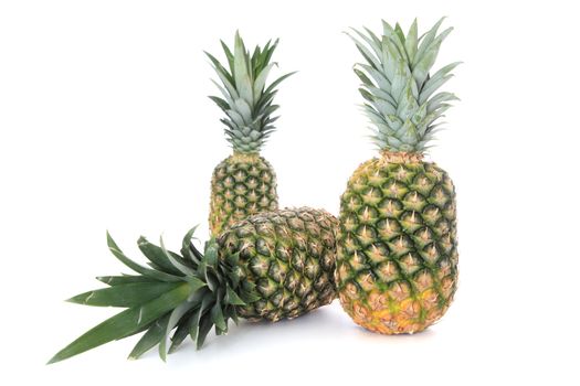 Ripe pineapples on white background.