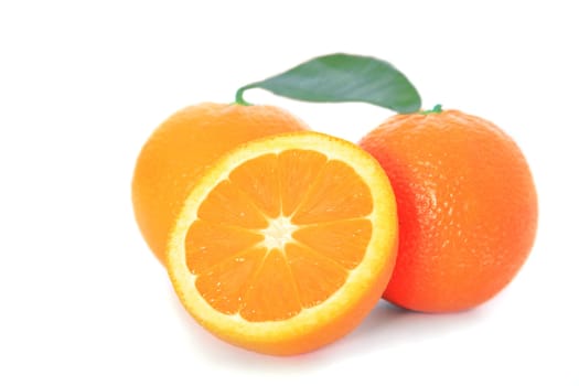 Ripe oranges on white background.