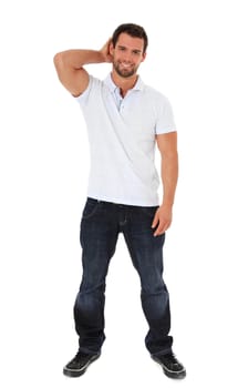 Full length shot of an attractive young man. All on white background.