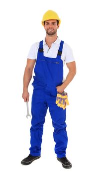 Full length shot of a construction worker. All on white background.