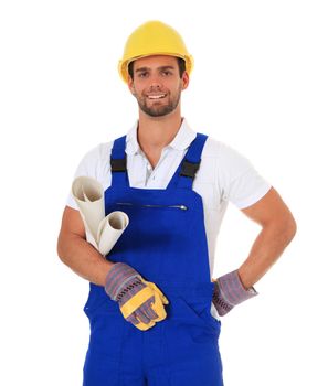 Competent construction worker. All on white background.