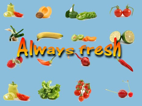 Set of various fruits and vegetables