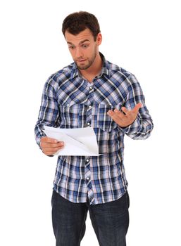Man getting bad news. All isolated on white background.
