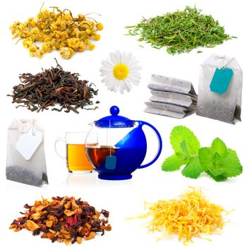 set of aromatic tea, isolated on a white background. 