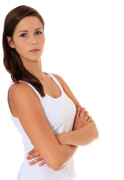 Attractive young woman. All on white background.