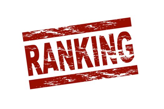 Stylized red stamp showing the term Ranking. All on white background.