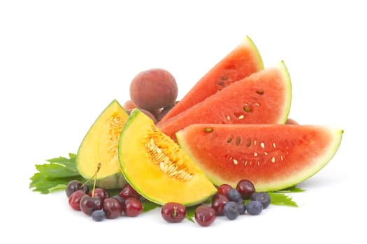 fresh fruits on white background