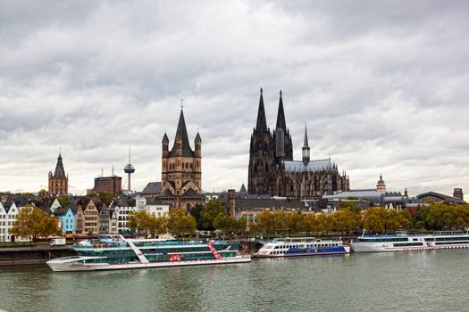Rhine Embankment in Cologne, Germany, September 25, 2012. Population of Cologne of 1 017 155 people.