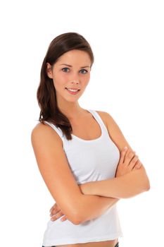 Attractive young woman. All on white background.