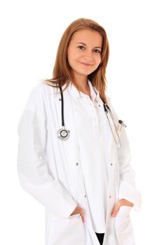 Attractive medical student. All on white background.