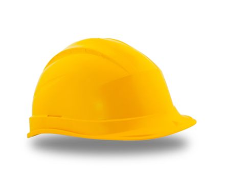 Yellow protective construction helmet  over white background