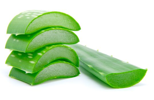 Sliced aloe leaves isolated on white background 