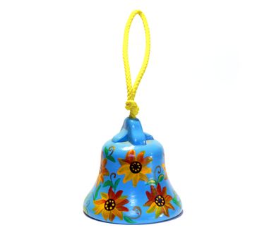 White and yellow summer Clay bell by handmade on Isolated White Background