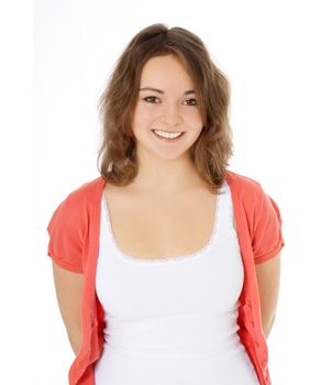 Attractive young woman. All on white background.