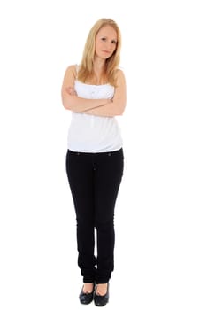 Full length shot of an attractive teenage girl. All on white background.