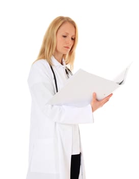 Competent young doctor. All on white background.