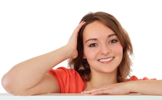 Attractive young woman. All on white background.