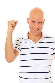 Attractive man jubilating. All on white background.