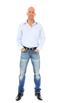 Full length shot of a confident middle age man. All on white background.