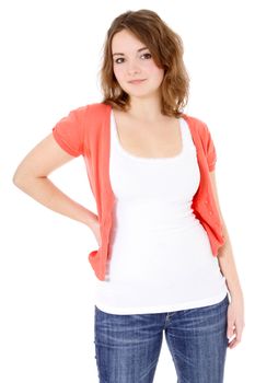 Attractive young woman. All on white background.